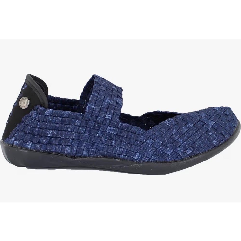 Bernie Mev Cuddly‎ Women Blue Jeans Woven Elastic Mary Jane Flat Shoe 37 New